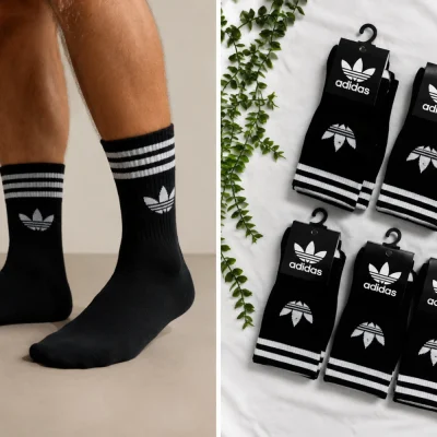 جوراب ساق‌بلند اسپرت طرح آدیداس سه خط (Adidas) مشکی - پک ۱۲ جفتی